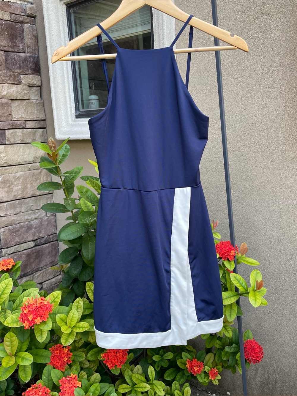 Staud Navy Blue Sleeveless Exercise Dress with White Trim